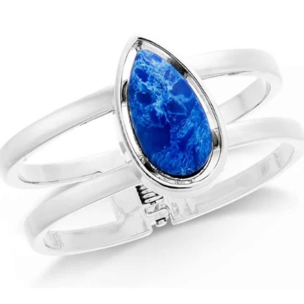 Alfani- Silver Tone Double Hinge Bracelet With Blue Stone NWT